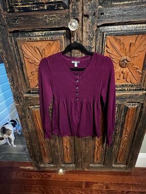 Apt. 9 Women's Plum Button-Front Pleated Long Sleeve Top